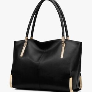 NWOT Black leather women’s tote handbag purse handbag FOXLOVER